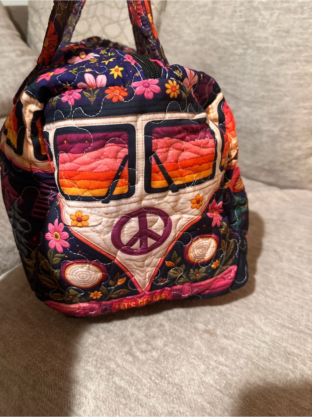 Quilted Floral Peace Van Mini Tote - Multicolor